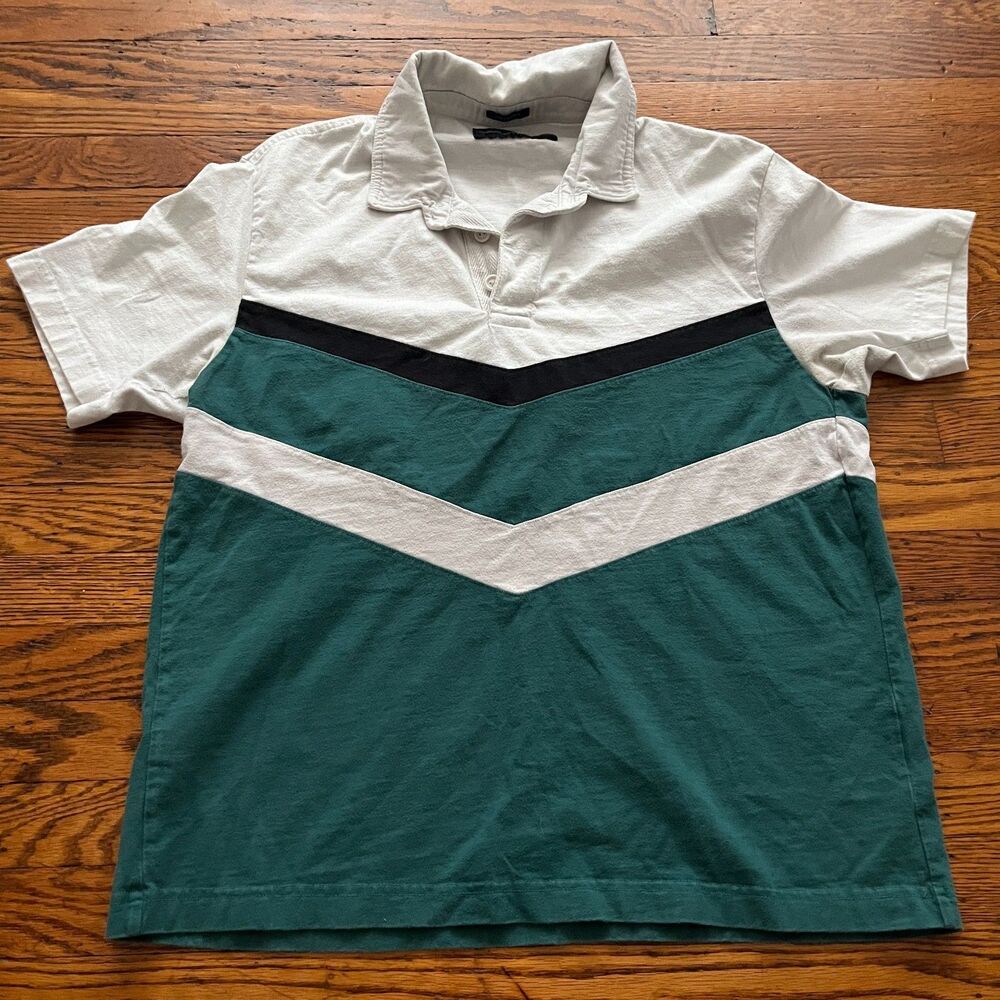 Abercrombie & Fitch Mens S Oversized Color Block Polo Shirt White Green Black